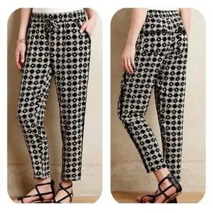 *HEIHEI* Anthropologie Blackx& White Lace Printed Pull-On Pants Size Small